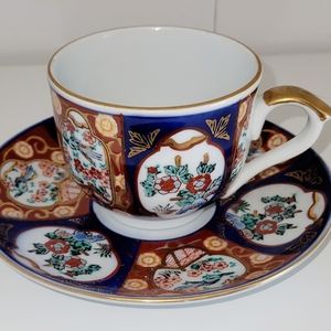 Gold Imari Teacup and Saucer Bundle Vintage Gold Imari Blue and Red